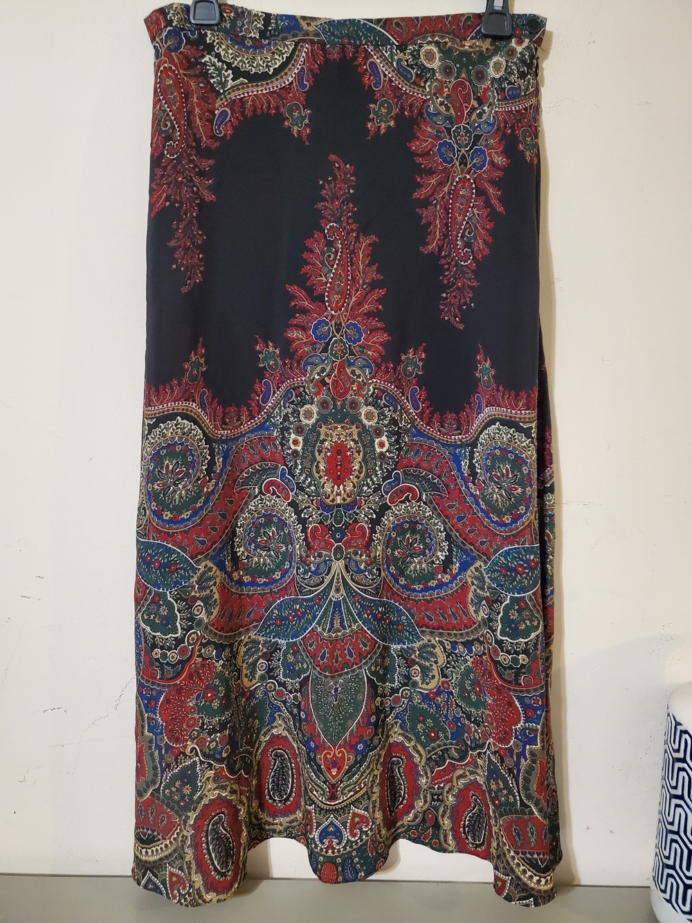 90s Boho Paisley Maxi Skirt in Black and Red